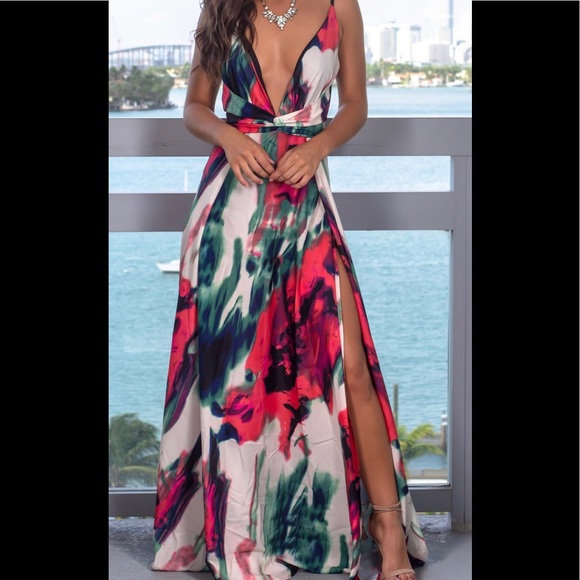 Coral marble maxi dress Clearance